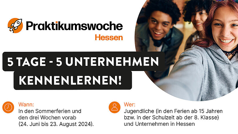 Einladung zur Praktikumswoche Hessen an Schülerinnen und Schüler zum Kennenlernen von Berufen.